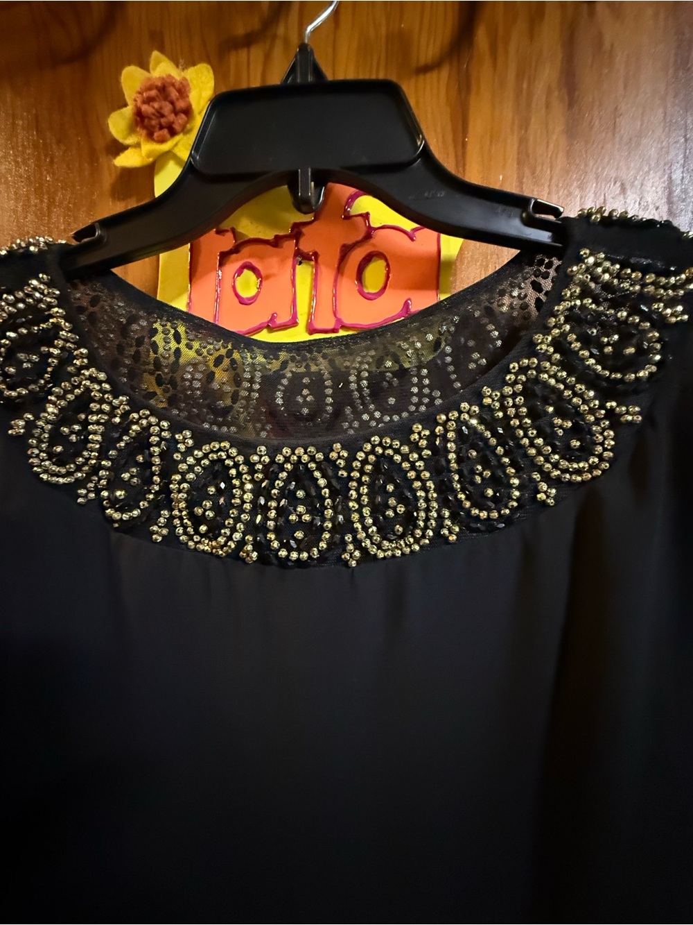 Black Embellished Mesh Yoke Women's Top - Unbranded